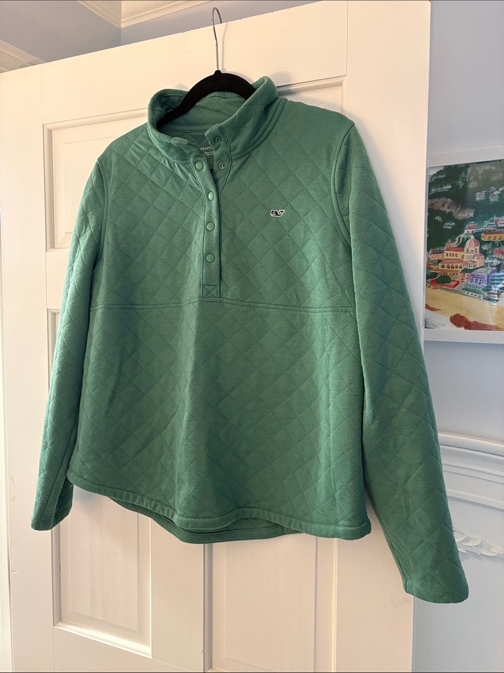 Vineyard Vines Quilted Snap-Placket Fleece Pullover - Green Size L